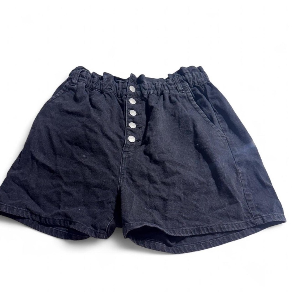 Loft Black Denim Button Fly Paper Bag Denim Shorts Medium #linen #summer